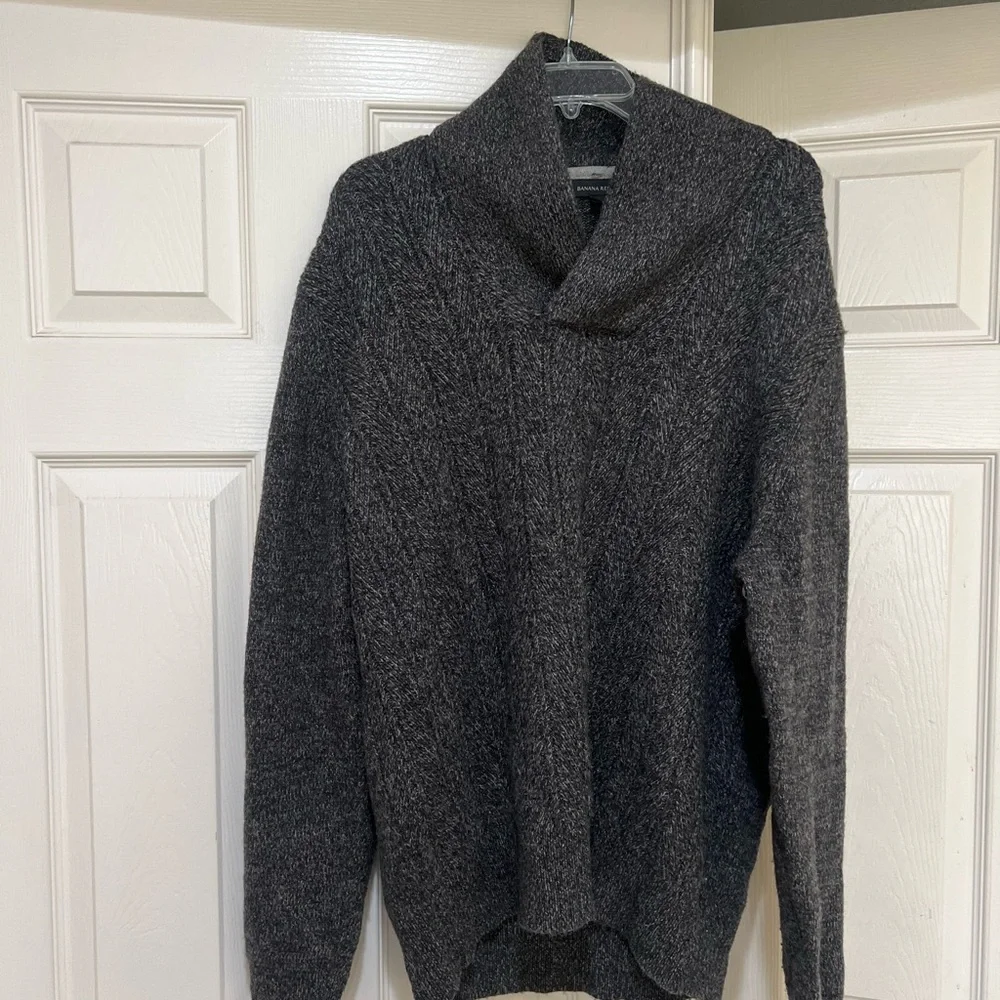 Banana Republic Men Size XL gray shawl‎ Neck Lambs Wool Casual work preppy smart